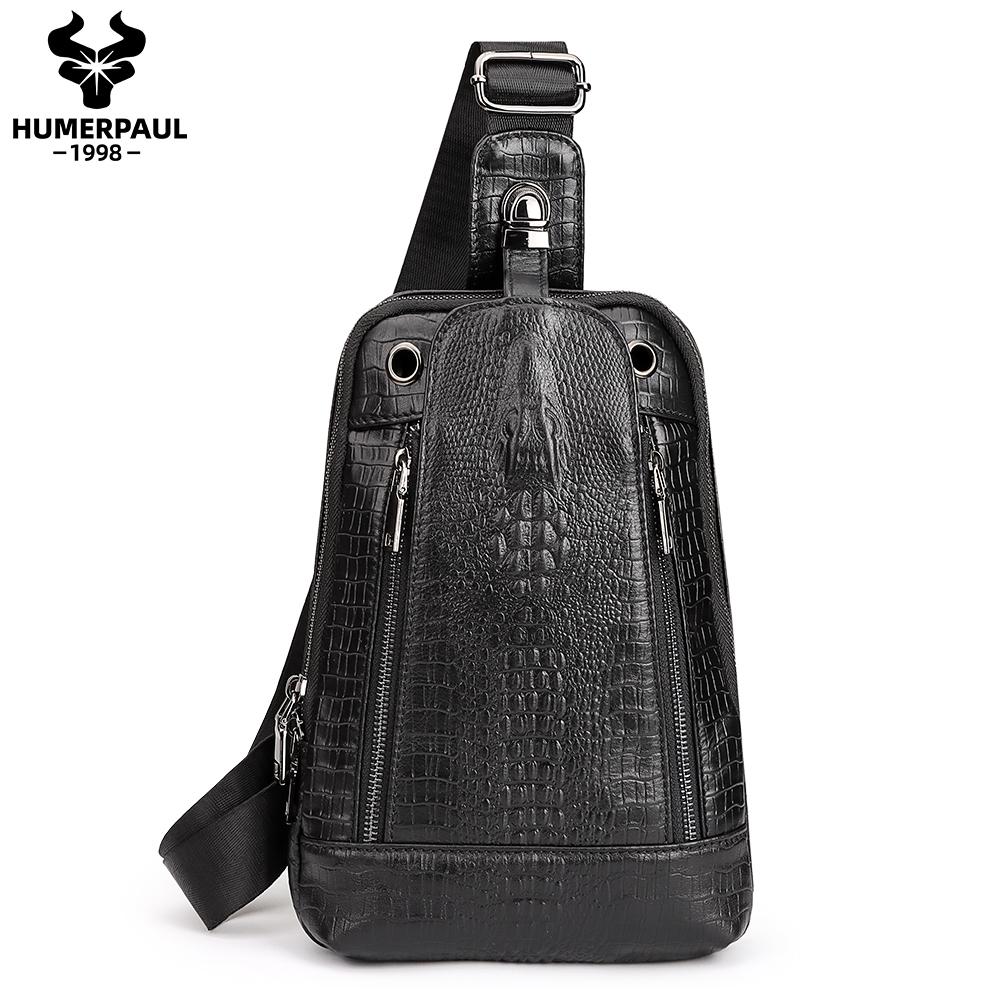 Humerpaul Мужская кожаная нагрудная сумка с крокодиловым принтом, спортивная сумка большой емкости