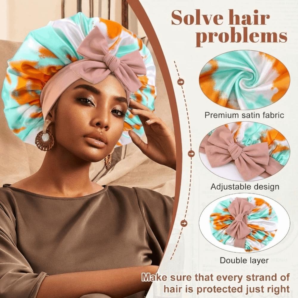 Elastic Tie Band Satin Bonnet Extra Large Hair Bonnet Luxury Sleep Cap Hair Protection
