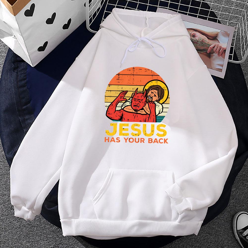 Jesus Has Your Back Jiu Jitsu Retro Christian Hoodie Women Men Vintage Long Sleeve Sweatshirts Ropa Hombre Sudaderas Tops