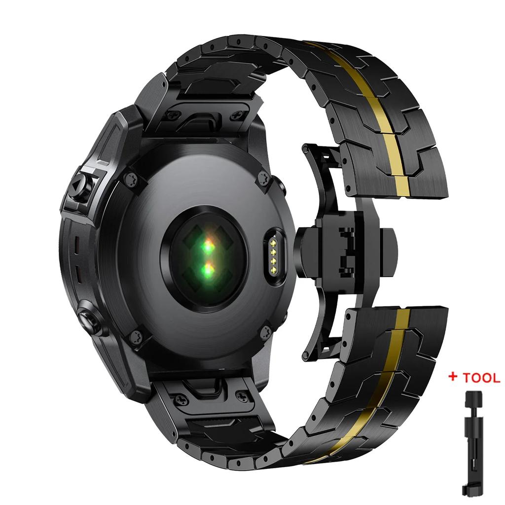 Titanium Color Strap For Garmin Fenix 5 5X 5XPlus 6 6X 6XPro 7x Stainless Steel Metal Band 26 22mm For Garmin Forerunner 945 935
