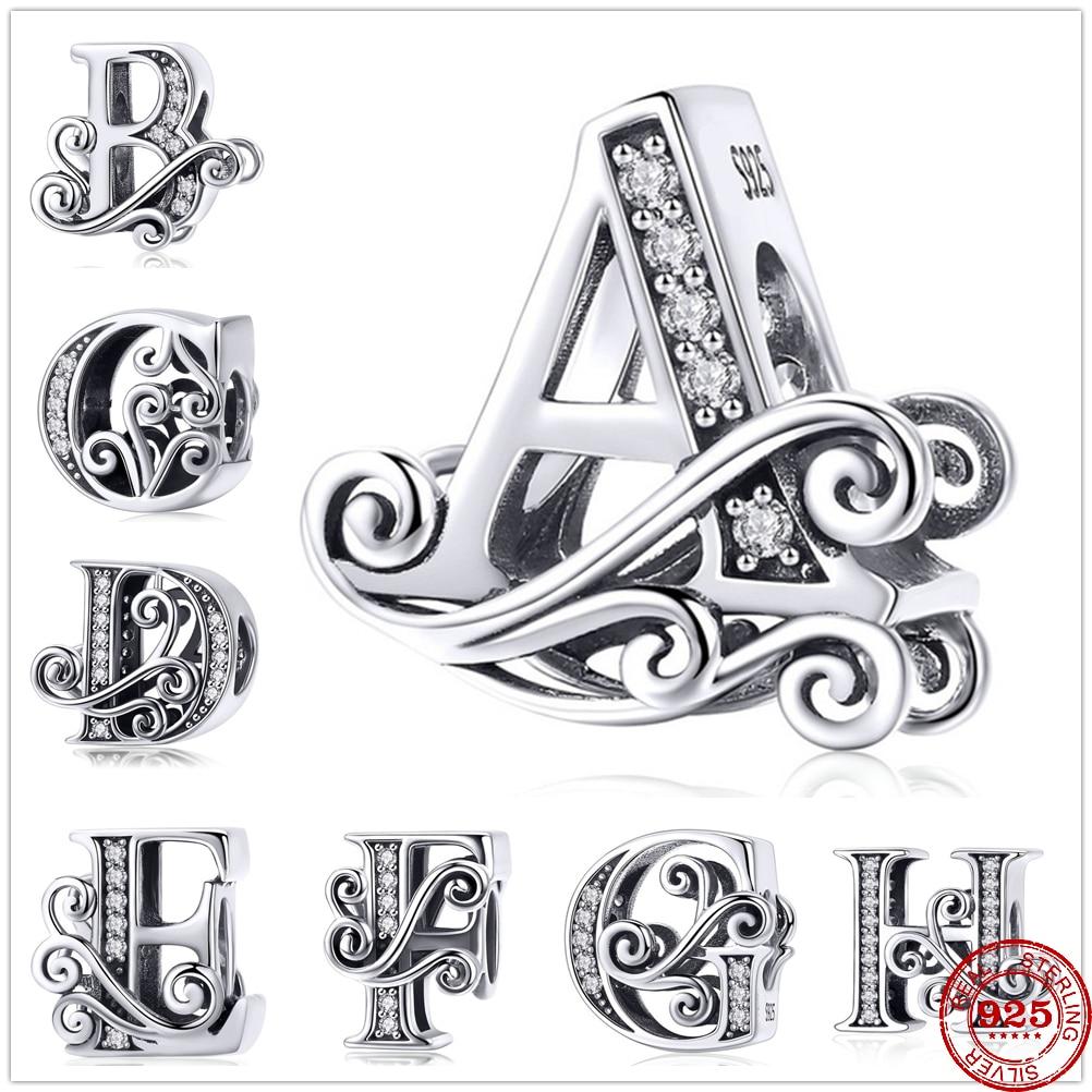 New 925 Sterling Silver 26 A -Z Floral Charm Beads Charm Bracelet Diy Women 'S Jewelry Accessory