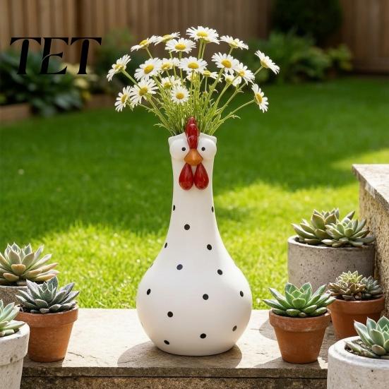Creative Pet Lover Present Resin Big Eyed Chicken Vase for Flowers, Cute Animal Planter, Small Flower Holder Pot, Decorative Garden Statue Outdoor