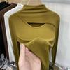 Женская футболка большого размера с полувысоким воротником, вырезами и длинным рукавом для осени/весны