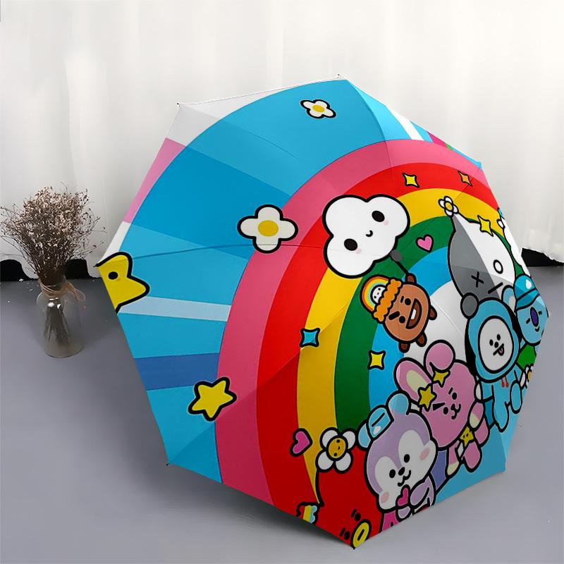 1pc BT21 Characters Outdoor Umbrella - Automatic Opening/Closing, Portable 3-Fold Design, 8-Rib Iron Frame - Perfect Gift for Fans, Travelers, Da