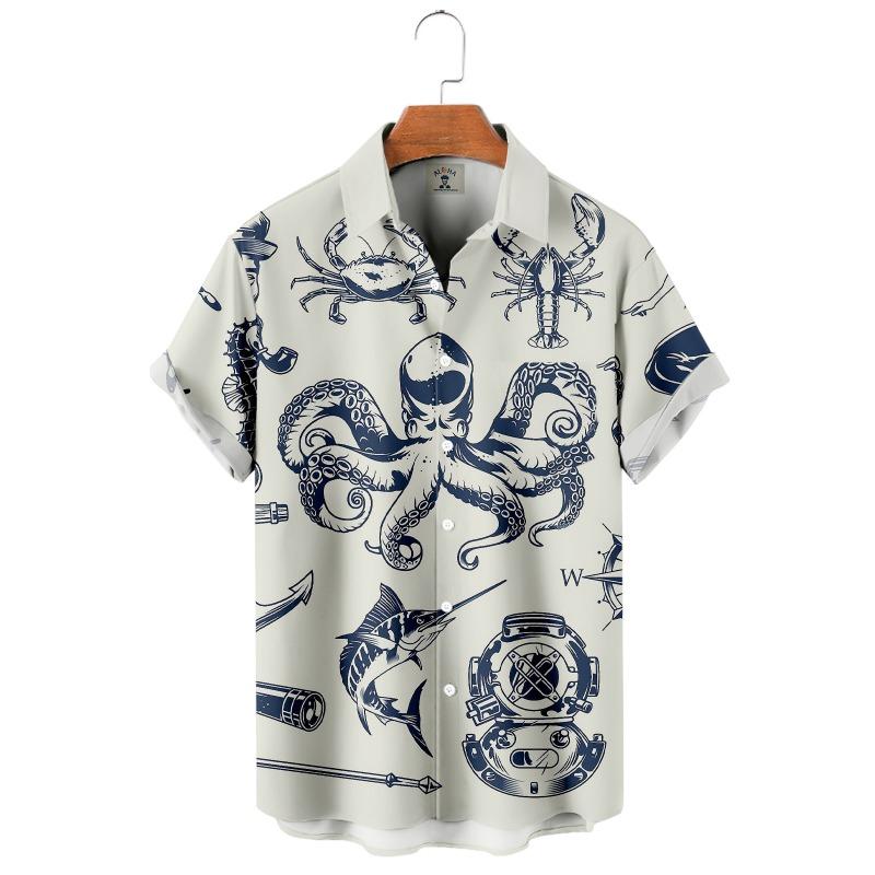 Модные летние рубашки с принтом черепахи Гавайские рубашки на пуговицах Мужские летние пляжные рубашки с коротким рукавом Повседневные мужские рубашки с лацканами