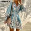 New Women's Long Sleeve V-Neck Loose Bohemian Dresses