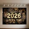 Black Gold New Year Background Banner Glitter 2026 Happy New Year Backdrop Supplies Balloons New Year Party Decoration Gifts