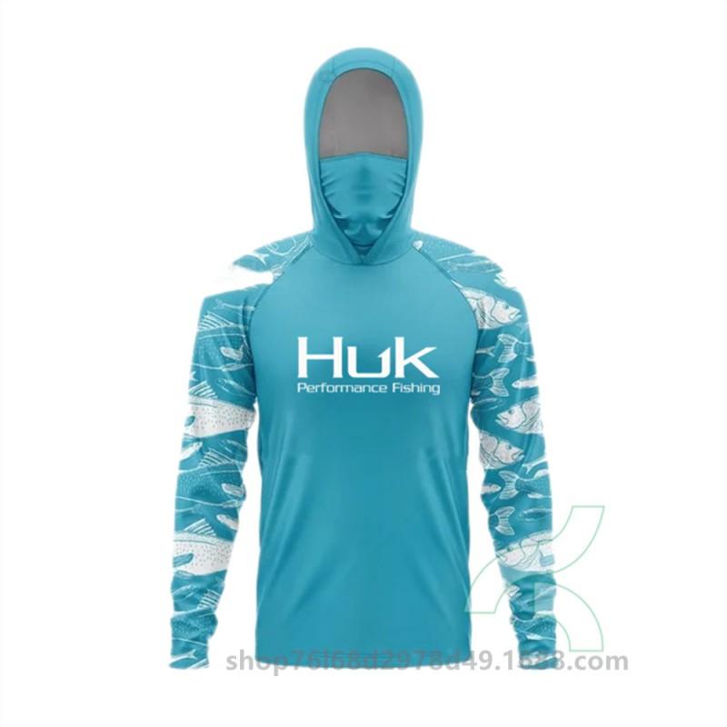 Mens Quick-Dry Fishing Hoodie With Integrated Face Cover UPF50 Sun Protection Lightweight Breathable Angling Shirt