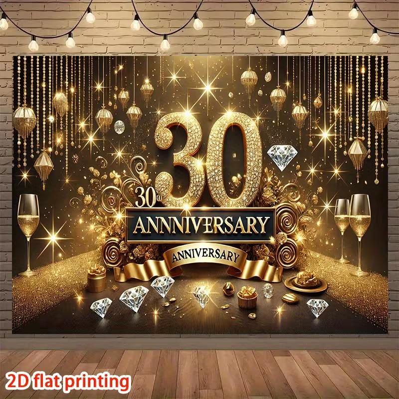 Элегантный 2D фон для 30-летнего юбилея, Баннер для празднования с золотыми и черными бриллиантами