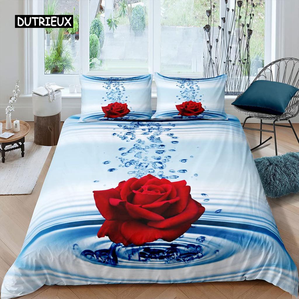 Комплект постельного белья с розами для женщин, шикарный фиолетовый комплект постельного белья с цветочным принтом, романтические цветы, блестки, королевского размера, покрывало для пар