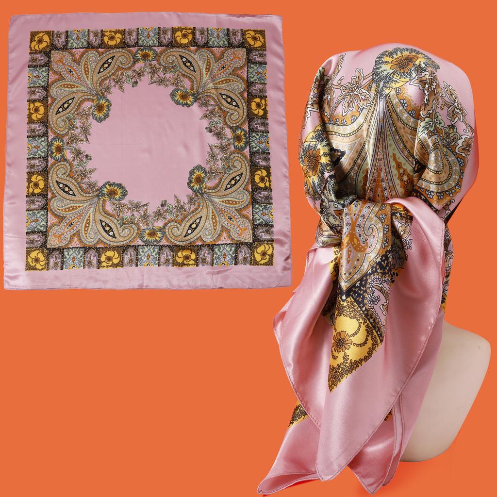 Women Custom Scarf Printing Summer square Satin Scarves Designer Square Silk Like Head Scarf for Hair Wrapping