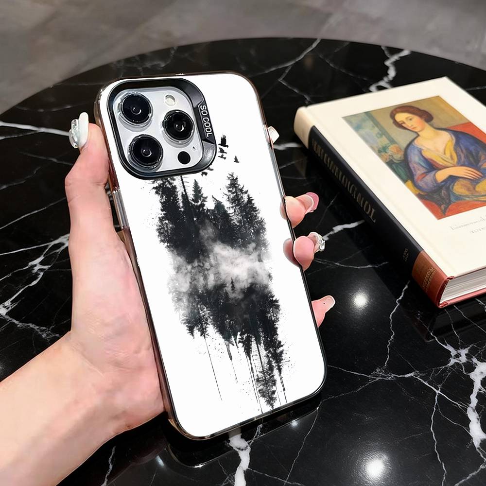 Чехол для телефона "Горный Лес" Для iPhone 17,16,15,14,13,12,11 Plus,Pro Max,XS,Красочный Серебряный Чехол для телефона Funda Cover