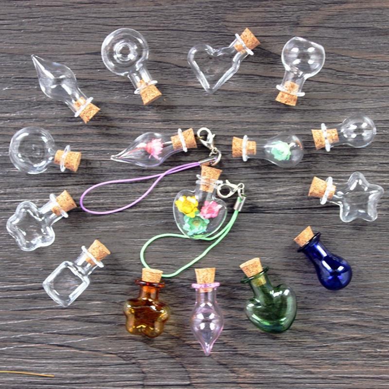 5 PCS Wishing Bottle Pendants Empty Corks Glass Hand-Blown Vial Necklace