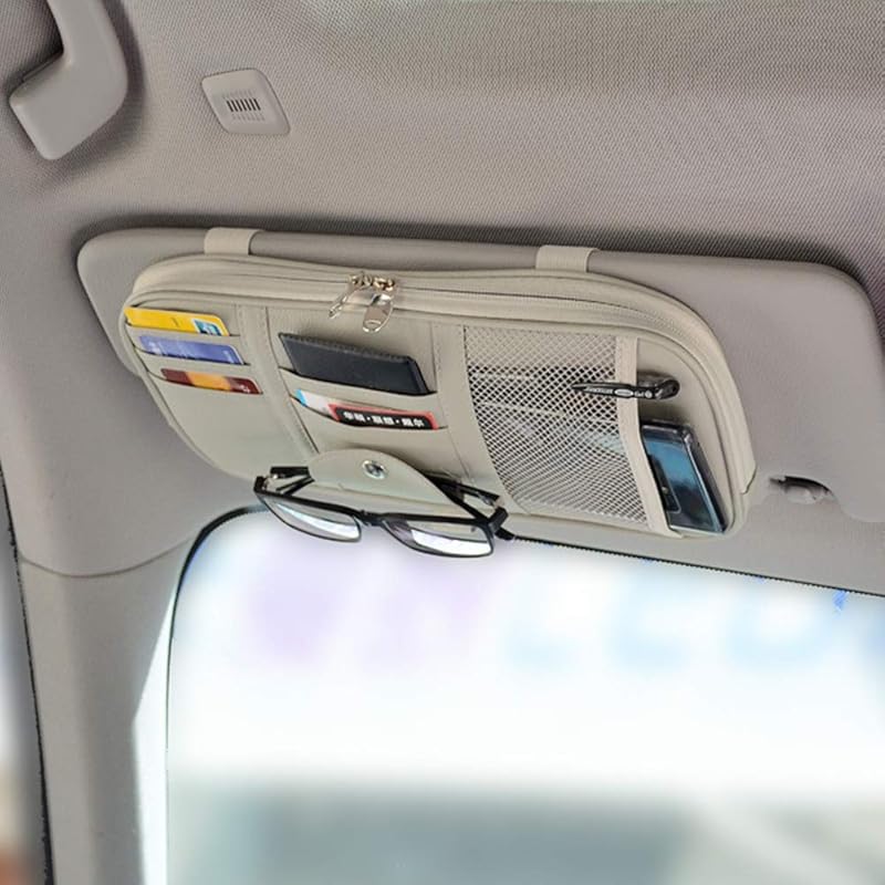 Органайзер на солнцезащитный козырек автомобиля, Карман-органайзер для аксессуаров в салоне автомобиля - Держатель-сумка для хранения в автомобиле, грузовике, внедорожнике, С сетчатым карманом на молнии (черный)