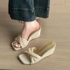 Wedge Heel One-word Slippers Women's 2025 New Summer Wear French Woven Versatile with Skirt Small Cool Slippers