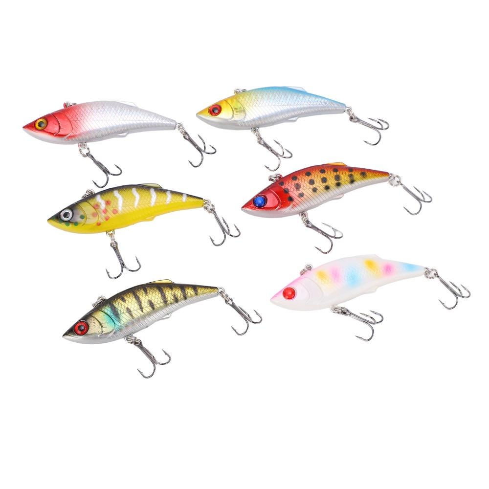 6PCS with Treble Hook Lipless Crankbaits 8cm 10g Crankbait Fishing Lures VIB Fishing Lures for Bass