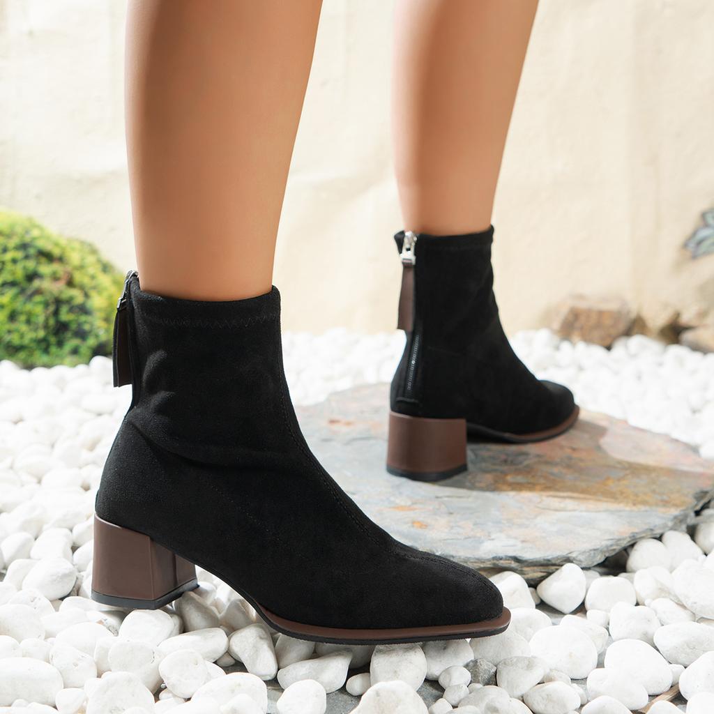 Women Ankle Boots 2024 New Winter Fashion Square Heels Zipper Short Boots Women Retro Comfortable Lightweight Shoes for Women