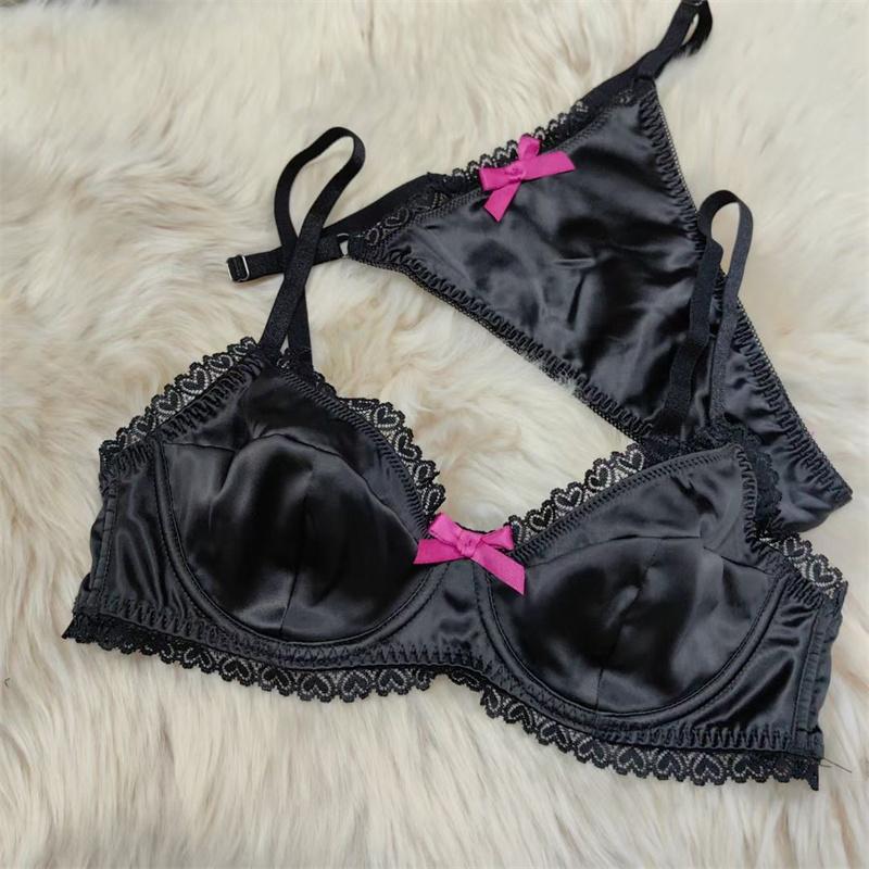 Комплект нижнего белья из французского шелка Ice Silk для женщин, сексуальный ультратонкий бюстгальтер Push Up, высококачественное комфортное нижнее белье, комплекты бюстгальтеров и стрингов