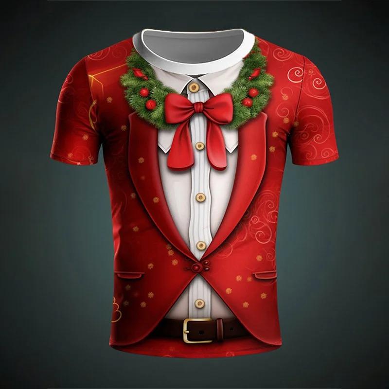 Fashion 3D Merry Christmas Print T-shirt Santa Claus Christmas Pattern T-shirt Men and Women Short Sleeve Neutral Top Clothing