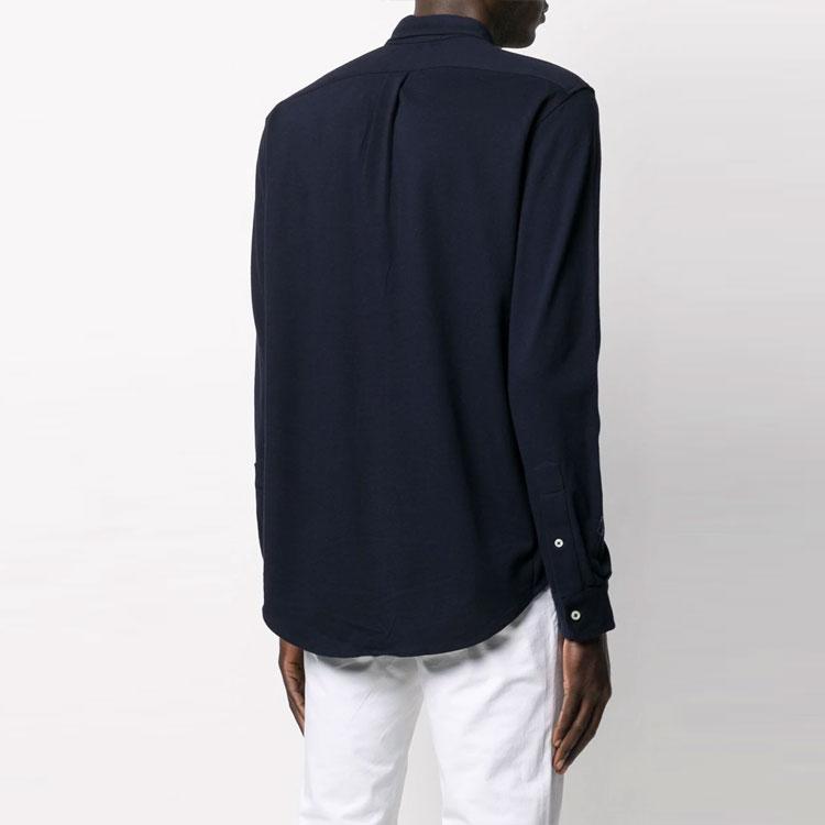 Polo Ralph Lauren FW21 Вышитый логотип с застежкой на пуговицы и длинным рукавом Рубашка мужская Темно-синяя 710654408-016