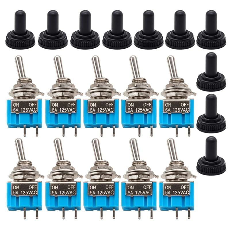 10A/12VDC, 6A/24VDC Universal Rocker Toggle Switch with Waterproof Cap, 2 Pin SPST ON/Off Switch with Metal Bat, Used for Car Auto Truck Boat (Pack