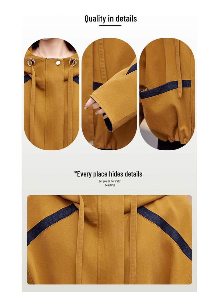 Женская хлопковая куртка твилового переплетения с капюшоном и цветными блоками GE2513, весна 2025