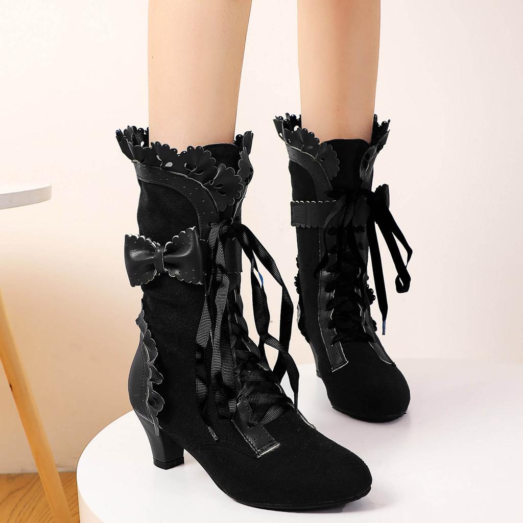 Wedge Boots For Women Knee High Wide Calf Women Vintage Boots Lace Bridal Brides Wedding Boots Mid Calf Zipper Zapatos De Mujer