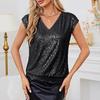 Summer New Sleeveless Sequin Casual Loose Shirts for Women Elegant Slim Fit V-neck Solid Blouses Women Elegant Simple Fashion Ladies Shirt Tops 26422