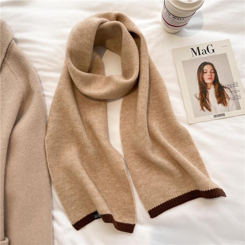 Winter New Solid Color Versatile Raw Scarf Knitted Wool Warm Scarf For Men And Women Basic External Thickened