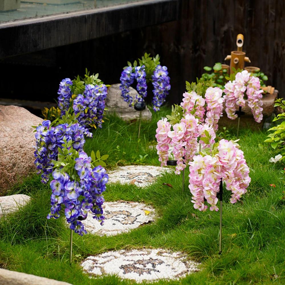 2X Solar Pathway Lights Artificial Wisteria Flowers Solar Light Outdoor Garden Lighting, LED Garden Solar Lights For Yard/Patio/Landscape/Walkway Path