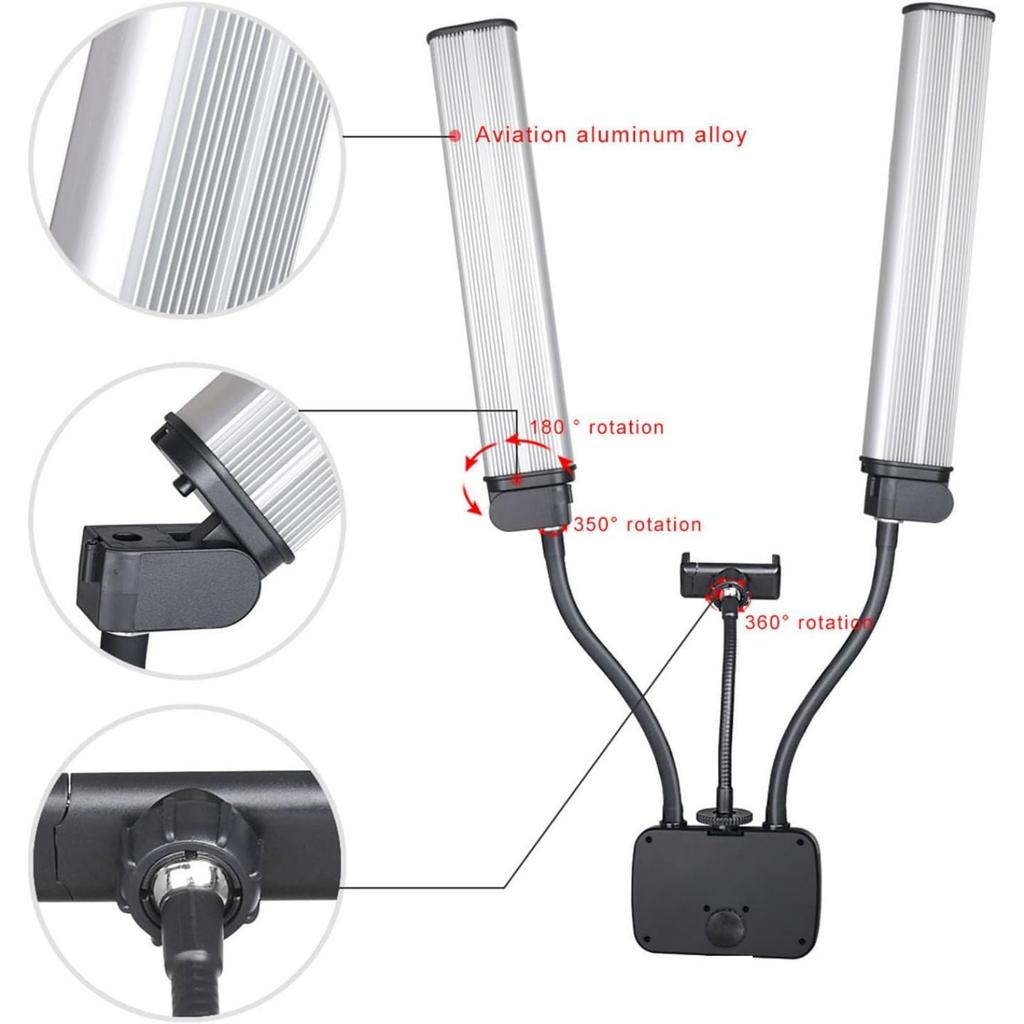 45 Вт Гибкий светодиодный заполняющий свет с двумя плечами Светодиодная кольцевая лампа для красоты Двухцветная с регулировкой яркости 3 режима освещения Фотографическое освещение для селфи