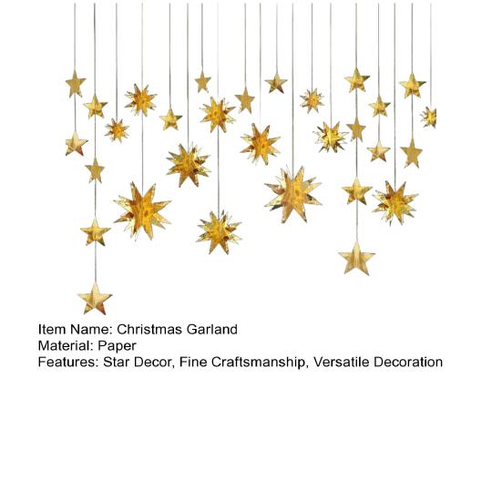 Золотая Рождественская Гирлянда Звездный Серпантин 3D Звезды Металлическая Бумага Подвесной Баннер Праздничное Украшение