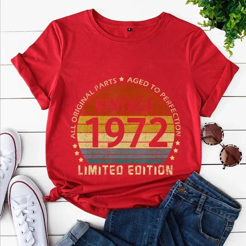 Винтажная футболка Harajuku 1972 года, лимитированная серия, женская, креативные футболки, 50-й день рождения, летняя футболка, оверсайз, дышащие женские топы