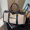 Large Capacity Contrasting Canvas Handbag Women's Bag 2025 New Commuter Travel Bag Simple Casual Shoulder Crossbody Bag