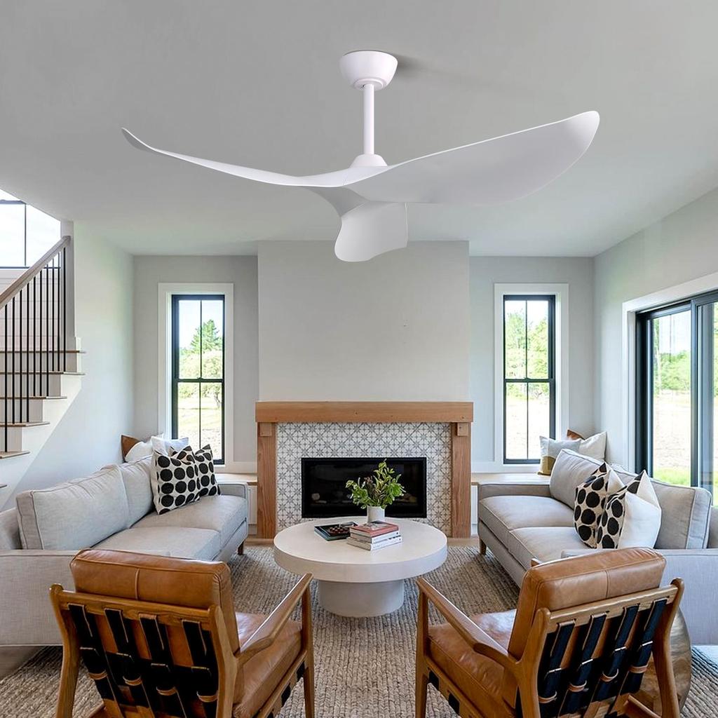 Sofucor 132cm /96.5cm indoor ceiling fan without light (6 speeds), 3 ABS blades, reversible DC motor for Bedrooms, 2 Colors Available
