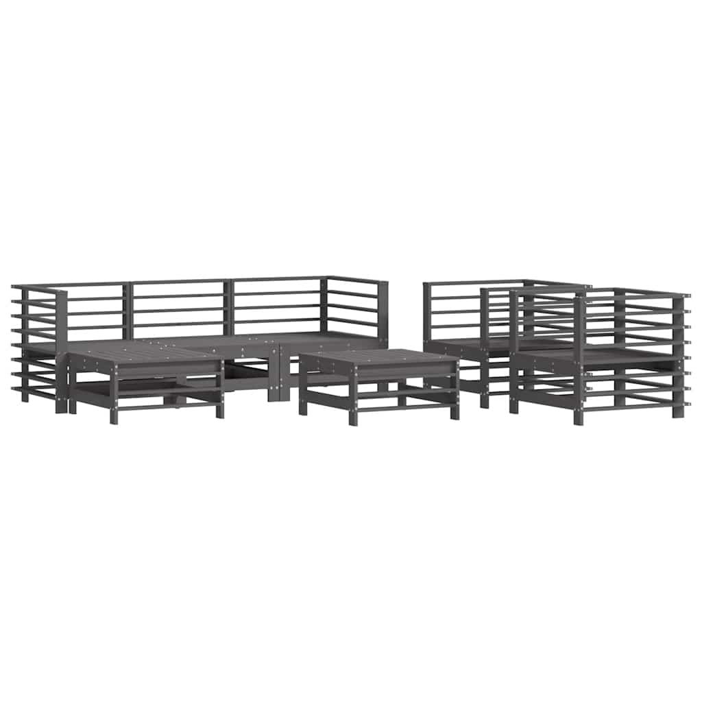 7 piece Garden Lounge Set with Cushions Grey Solid Wood