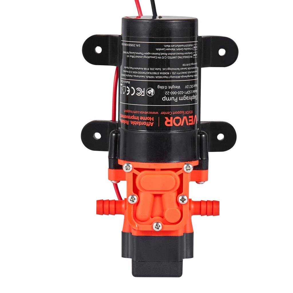 Water Pressure Pump, 12V DC 1.2 GPM (4.5 L/min), 2-Chamber Self-Priming Diaphragm Water Pump with 2 Hose Clamps, 80 PSI Max Pressure, Quiet Operation,