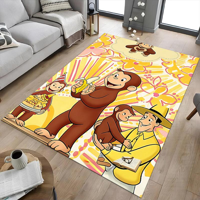 Curious George Party Carpet For Playroom Bedroom Living Room Sofa Home Decorkids Game Area Rug Nonslip Floor Mat