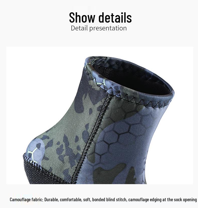 OUZO 5mm Camouflage Non-Slip Dive Booties: Shorty Snorkeling & Swimming Socks, Wear-Resistant & Warm for Beach.