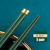5 пар зеленого золота, японские китайские палочки для еды, милые палочки для еды, многоразовые противоскользящие палочки из сплава, здоровая кухонная посуда