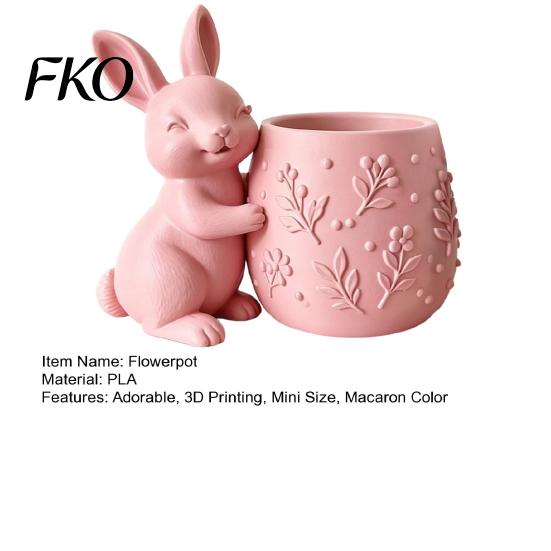 Mini Flowerpot 3D Printed Bunny Hugging Succulents Planter, Cute Rabbit Flower Pot with Embossed Small Desktop Planter Floral Body, Desk Decor