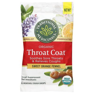 Органические капли для горла Throat Coat®, Сладкий апельсин и фенхель, Ментол 16 леденцов от кашля