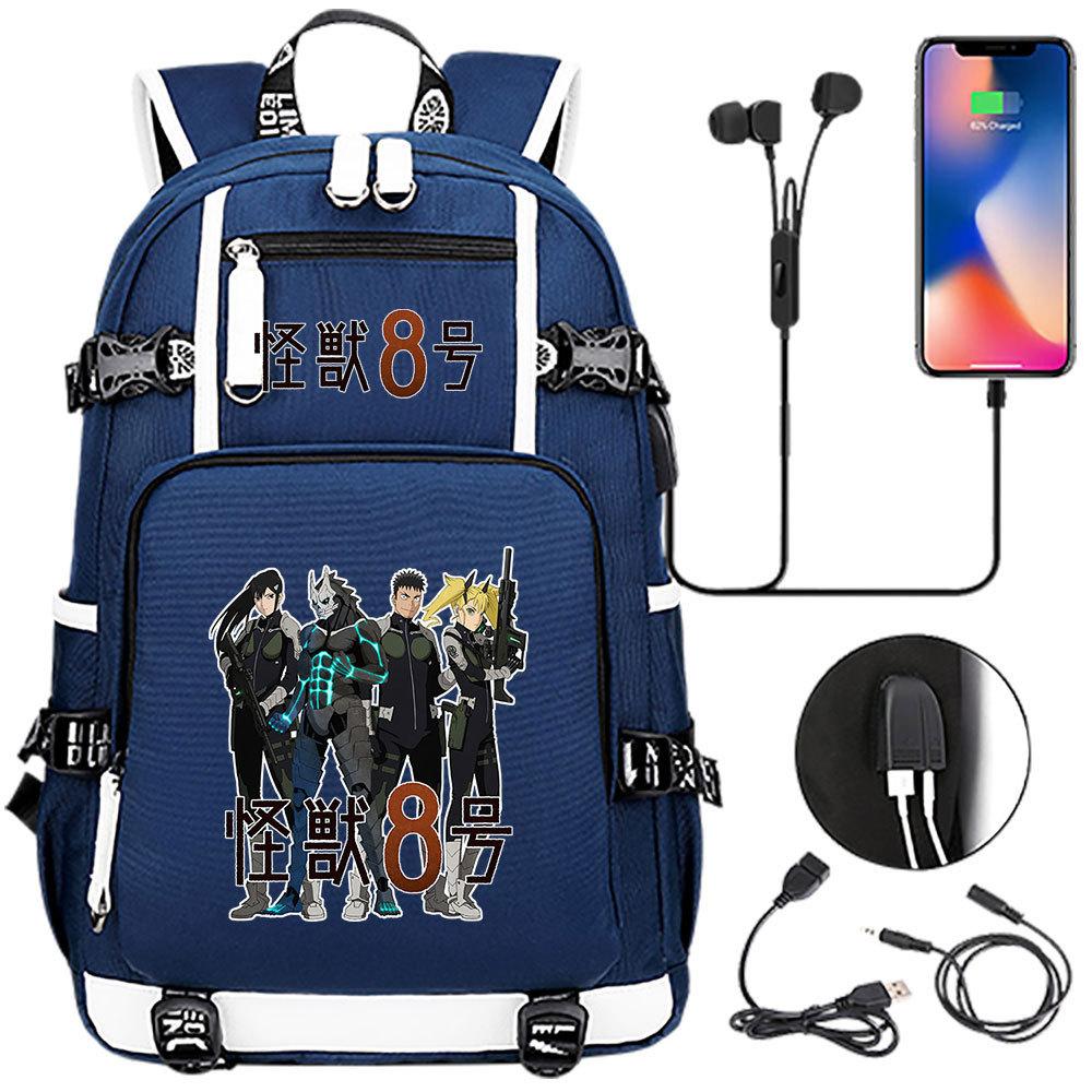 Kaiju No. 8 Printed USB Port Backpack Youth Student School Bag Large Capacity Travel Daypack