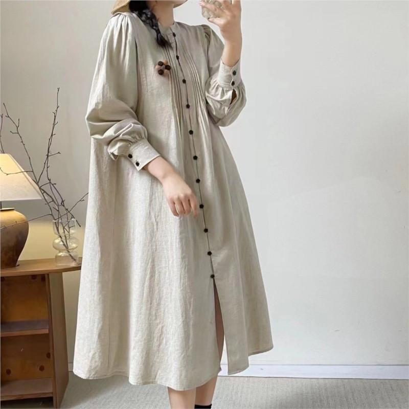 Johnature Платье-гармошка в складку в стиле ретро, литературный лес, весеннее японское свободное платье с брошью