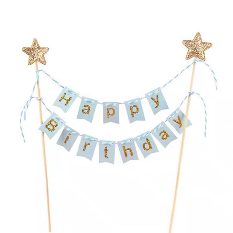 Happy Birthday Star Cake Decoration Set: Non-Woven Fabric Banner & Toothpick Inserts