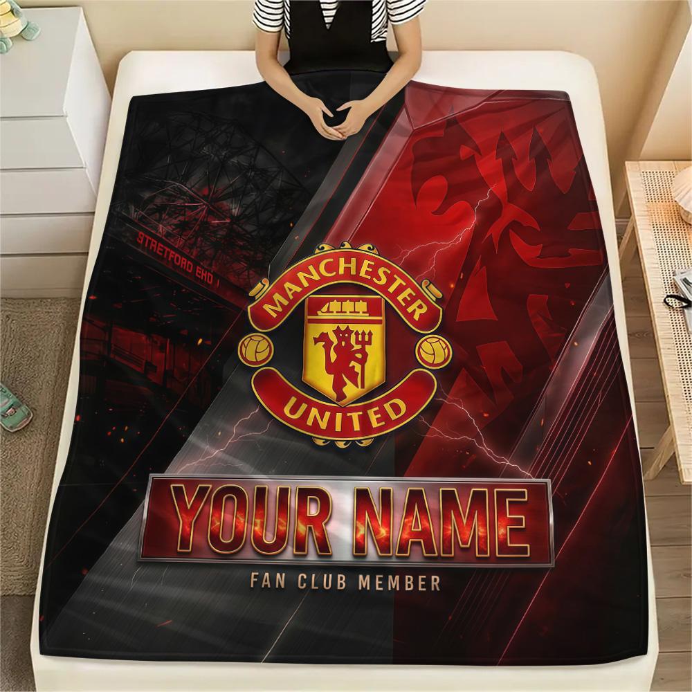 Custom Name Manchester UnitedFlannel Blanket, High quality Comfortable for All Seasons, Home Decor, Warmth and Comfort