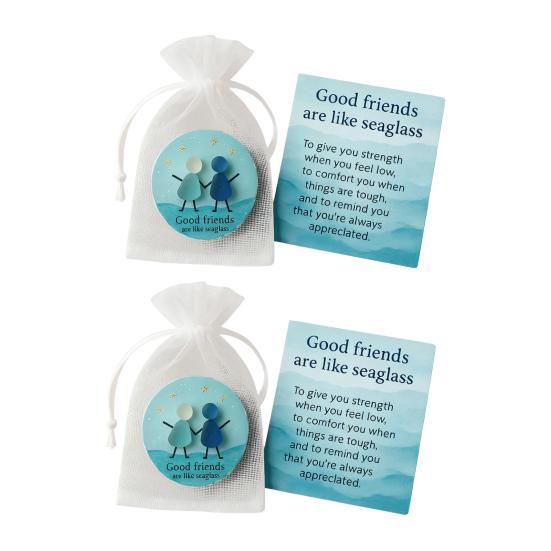 Friendship Sea Glass Christmas Ornament Inspirational Card with Acrylic Charm In Mesh Bag Meaningful