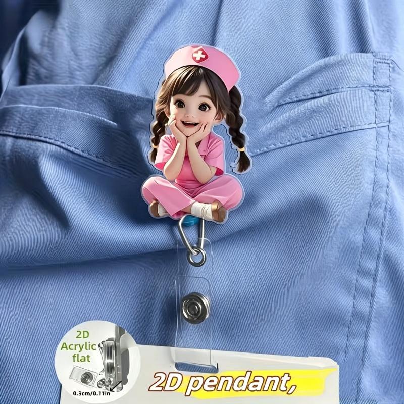 1 шт. Милый retractable бейдж-катушка для медсестры, 2D акриловый держатель для ID-карты, зажим, бирка с именем против потери для медицинского персонала больницы