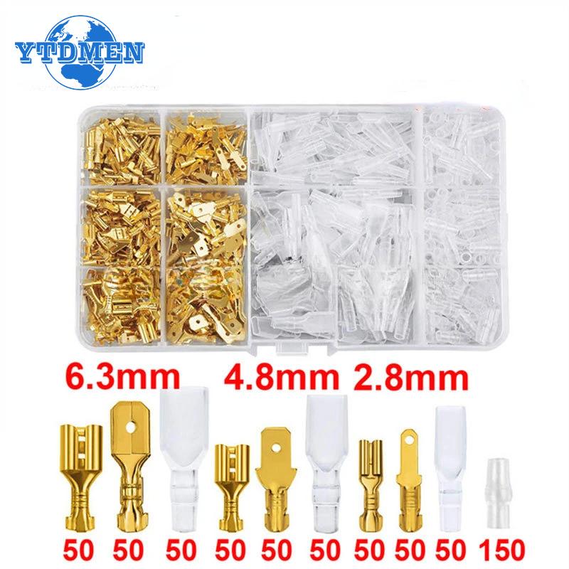 600PCS 2.8/4.8/6.3mm Female and Male Crimp Terminal Kit Brass Car Speaker Electric Wire Connectors and Insulating Sheath