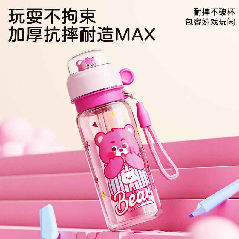 Children's water cup Student large-capacity plastic cup Outdoor portable food grade high temperature resistant straw cup